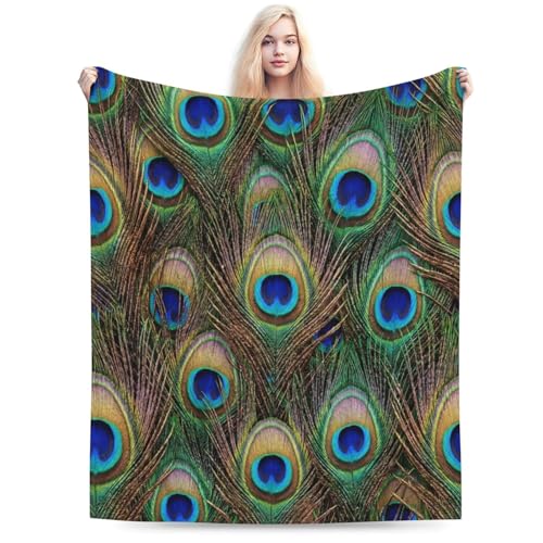 Soft Peacock Feather Throw Blanket | All-Season Fleece 50"x40"