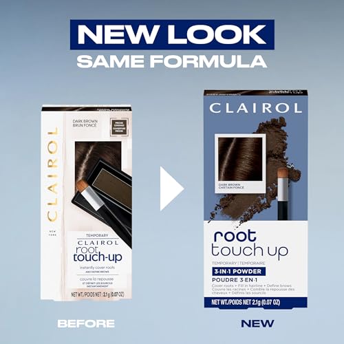 Clairol Root Touch-Up Temporary Concealing Powder, Dark Brown Hair Color | Ammonia Free | Instantly Cover Roots + Define Eyebrows | On-the-Go Compact with Mirror and Application Brush | Pack of 1