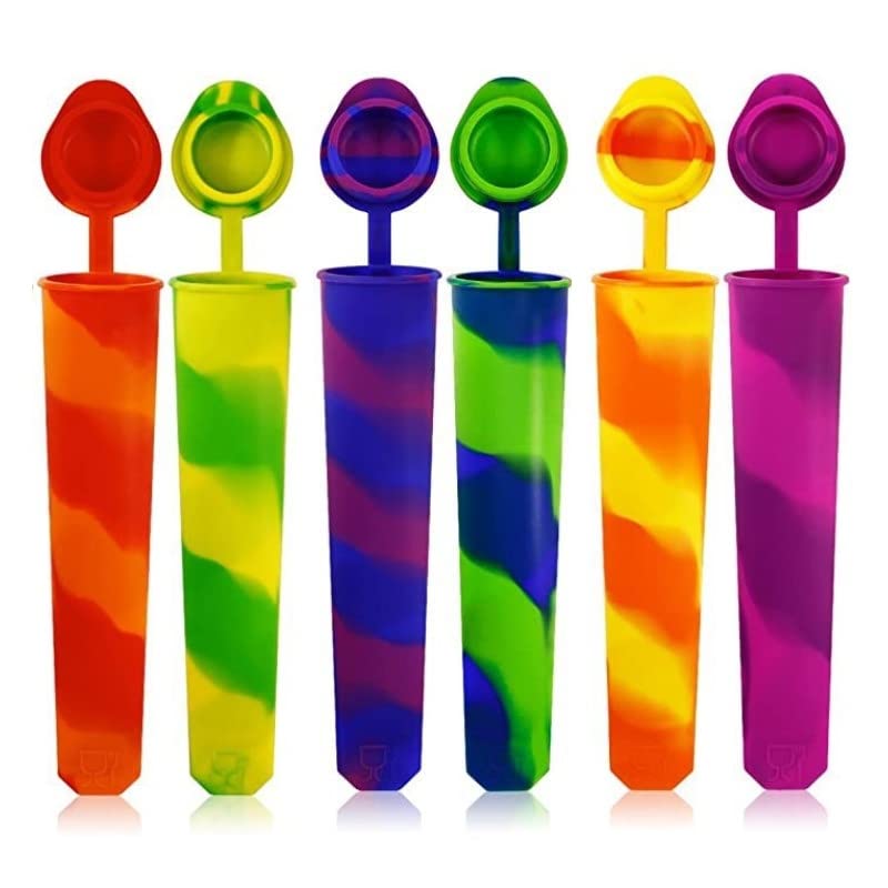 6pcs Reusable Silicone Popsicle Molds with Lids for DIY Treats