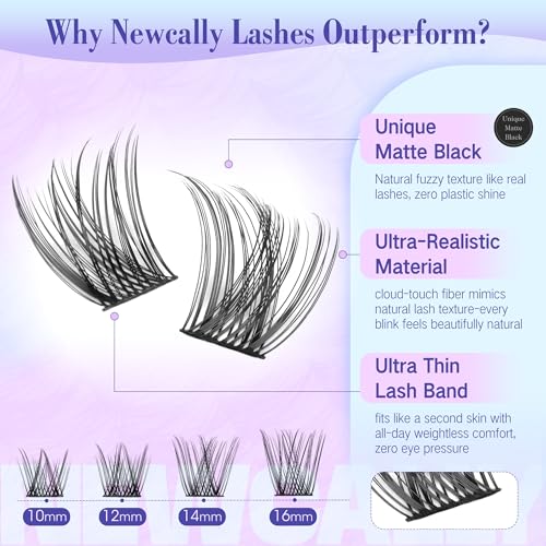Lash Clusters Kit Wispy Natural Cluster Eyelash Extension Kit DIY Lash Extension Kit C-curly 10-16MM Eyelash Clusters Volume Individual Lashes Kit by Newcally