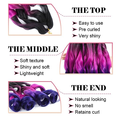 WIPPORYA French Curly Braiding Hair 24 Inch - 6 Packs, 1B Purple & Dark Blue