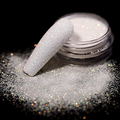 Bellecrey White Chrome Nail Glitter Powder - Iridescent Sparkle for DIY Nails