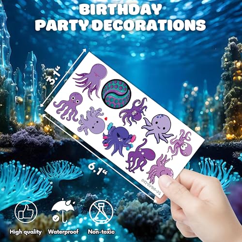 Octopus Themed Temporary Tattoos - 100pcs Waterproof Marine Stickers for Kids & Parties