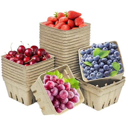 30-Pack Natural Pulp Fiber Berry Baskets - Ventilated Mini Containers for Fresh Produce