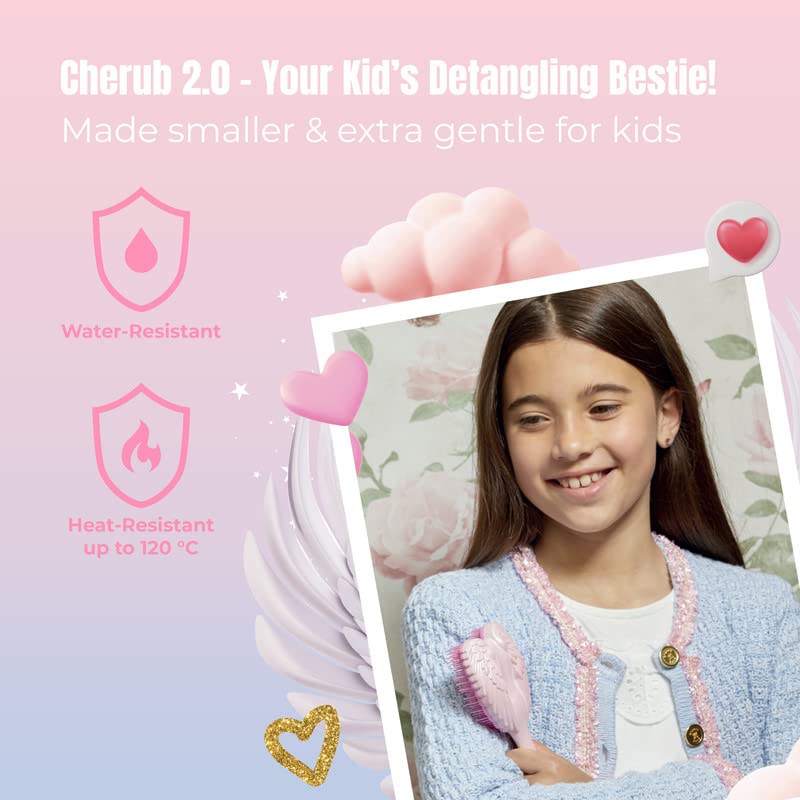 Tangle Angel Kids Mini Detangler Hairbrush Gloss Pink - Anti-Static, Soft & Gentle for Wet & Dry Hair