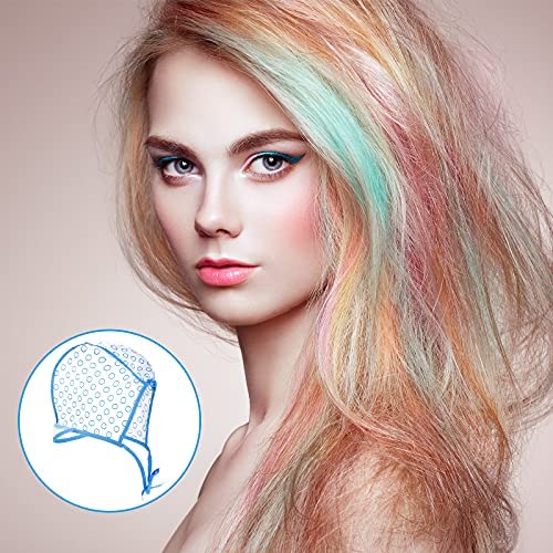 Highlight Hair Cap Set - 6 Pieces Hair Coloring & Frosting Caps with 4 Needles | Purple/Blue/Pink