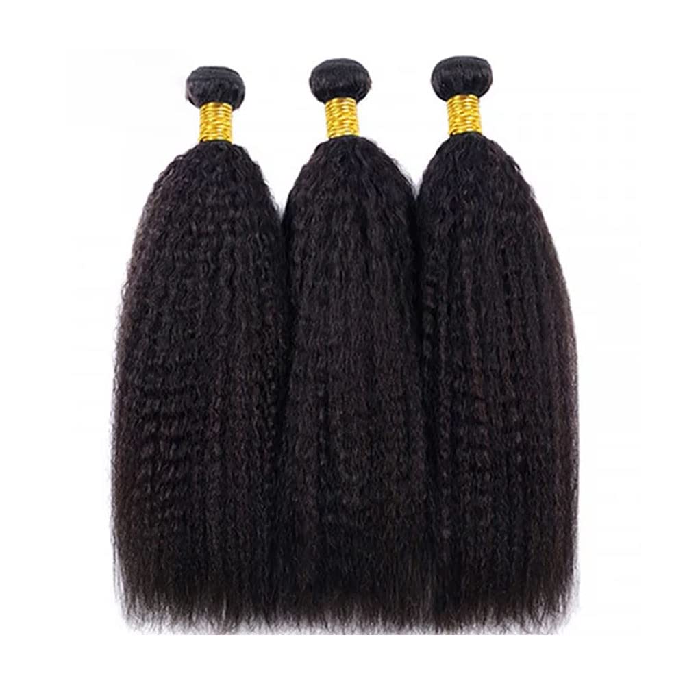 #1B Human Hair Bundles Natural Color Kinky Straight Bundles 24 26 28 Inch Balck Yaki Straight Bundles Unprocessed Brazilian Virgin Hair 3 Bundle 50 Gram Per Bundle Deals Quick Weave Hair Extensions