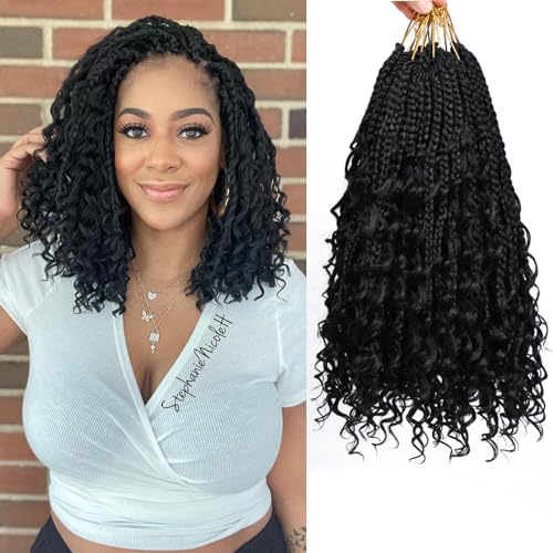 FIRSTCYH HAIR 14 Inch Goddess Box Braids Crochet Hair 1B Boho Style – 8 Packs