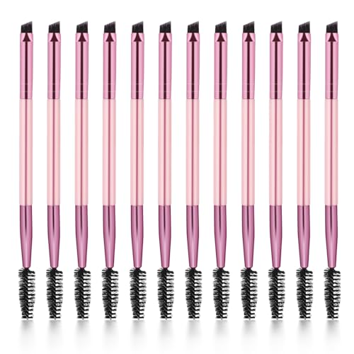 12-Piece Dual-Ended Eyebrow Brush Set - Angled & Spoolie Brushes