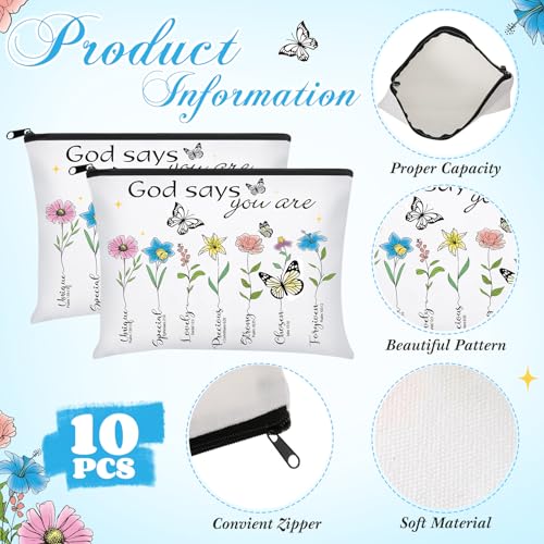 Chunful 10-Pack Inspirational Canvas Makeup Bags - White Religious Gift