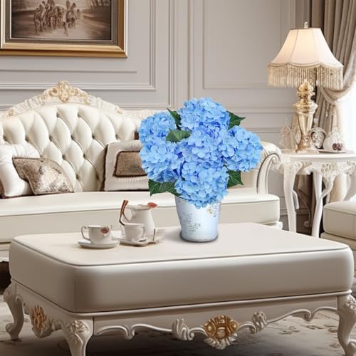 6PCS Premium Blue Silk Hydrangea Artificial Flower Bouquets