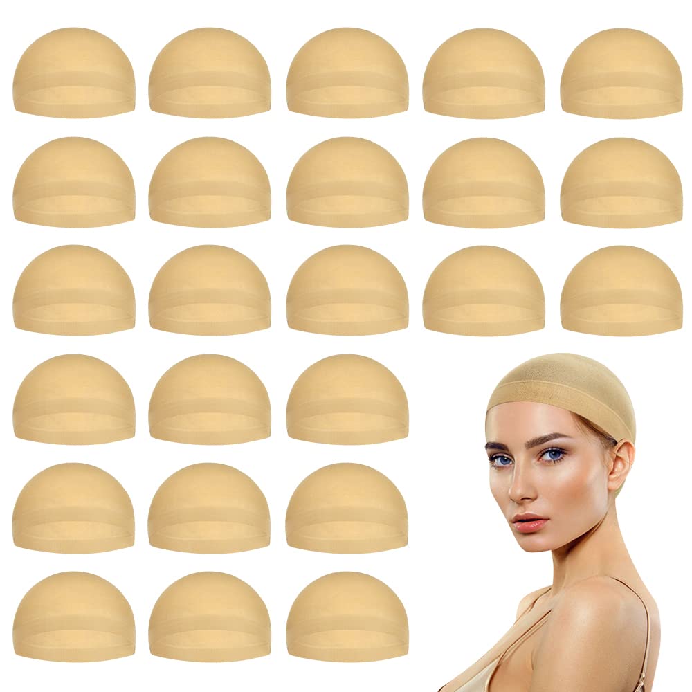 Stretchy Nylon Wig Cap for Women - Beige Stocking Hair Cap | 24 Pack