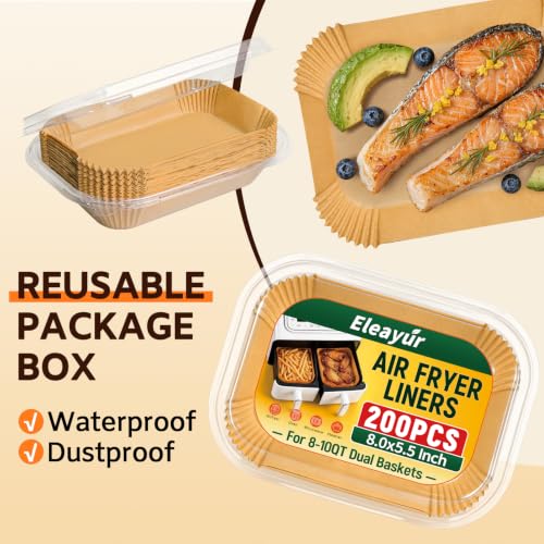 200 Pcs Rectangle Air Fryer Liners - 8x5.5 Inch Disposable Parchment Paper for Ninja & Bella Air Fryers