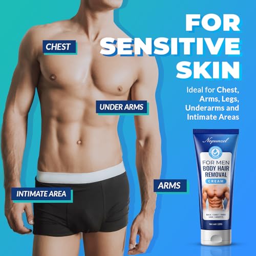 Hair Removal Cream for Men: Sensitive Depilatory Cream for Men - Body Legs Chest Underarms Intimate Areas - Vitamin E - Painless Effective Flawless Soothing Easy - Hair Remover - Gentle Formula - 120g