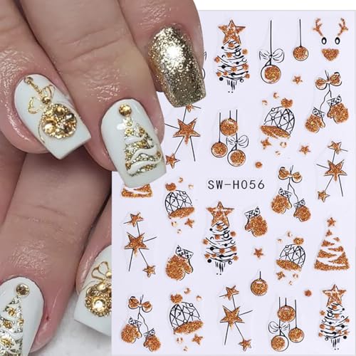 WFBBKP Christmas Nail Stickers 24 Sheets - Holiday Gold Glitter Xmas Tree Designs
