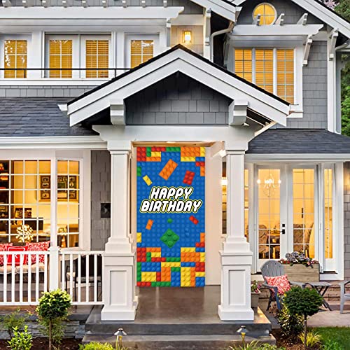 Colorful Building Blocks Birthday Banner Backdrop - 72.8" x 35.4"