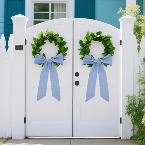 Rustic Blue Wreath Sash - 60 Inch Linen Decor for Front Door
