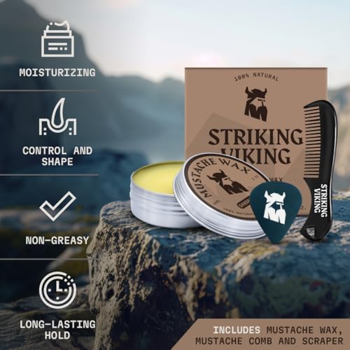 Striking Viking Mustache Wax Kit with Comb - Sandalwood, 2 Oz