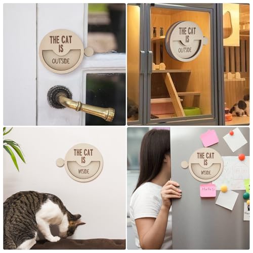 Cat In & Out Reminder Sign - Wood Pet Decor for Cat Lovers