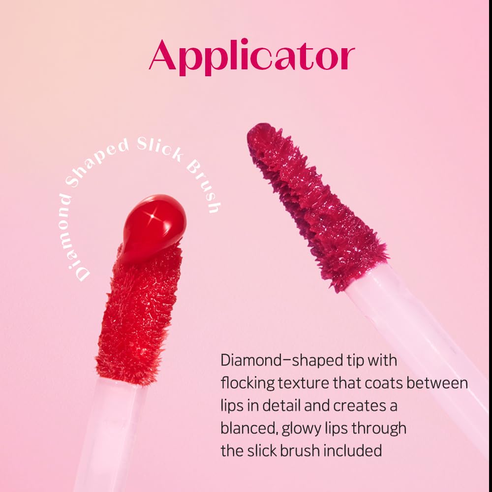 ETUDE Over Glowy Lip Stain Tint - Non-Sticky Vegan Lip Tint for Moisturized, Long-Lasting Color | Black Cat Rose Jelly