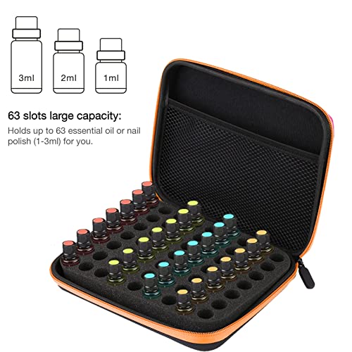 Essential Oil Carrying Case - 63-Slot Hard EVA Storage Organizer (Orange)