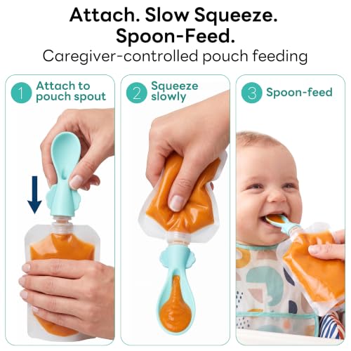 MiniMunch Baby Food Pouch Spoon Attachments - 5 Pack Silicone Toppers