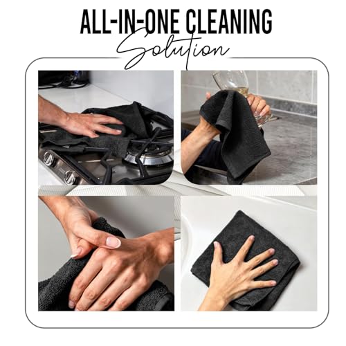 RIVERSIDE Black Washcloths Pack of 12 | 12x12 Inches | 100% Cotton Soft & Absorbent Towels