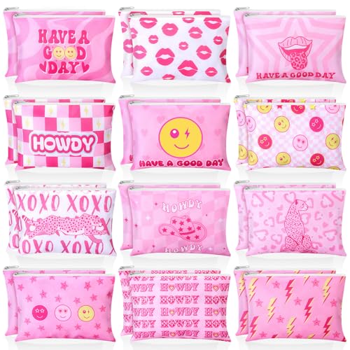 Preppy Cosmetic Bags - 24 Pack Cute Makeup Pouches with Zipper