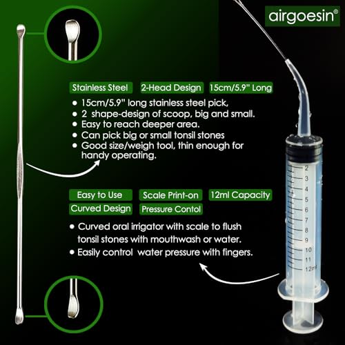 Airgoesin LED Tonsil Stone Remover Tool with Cleaning Syringe