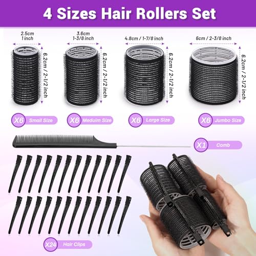 50 Pcs Hair Curlers Set with 24 Self-Grip Rollers & Clips