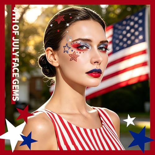 4th of July Face Gems - Red, White & Blue Star Rhinestone Stickers
