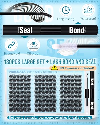 PHKERATA DIY Lash Extension Kit - 144pcs Fluffy C Curl Cluster Lashes