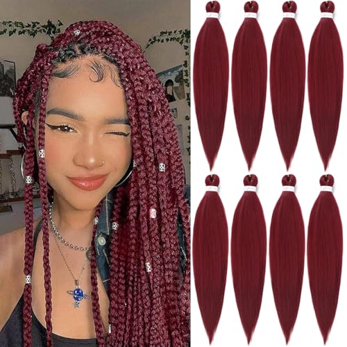 Alremyssy Burgundy Pre-Stretched Braiding Hair - 30 Inch Synthetic Extensions