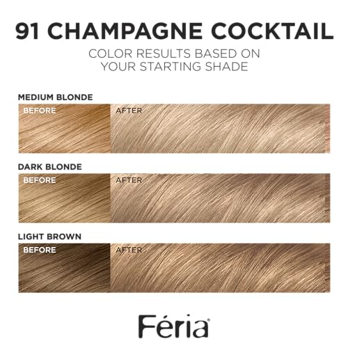 L'Oreal Paris Feria Permanent Hair Color, 91 Champagne Cocktail, Light Beige Blonde