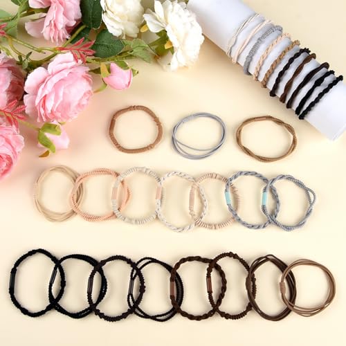 28 Pcs Boho Hair Ties Set - Braided Elastic Bracelets for Women