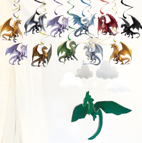 Dragon Birthday Party Decorations - 18PCS Pre-Strung Swirls