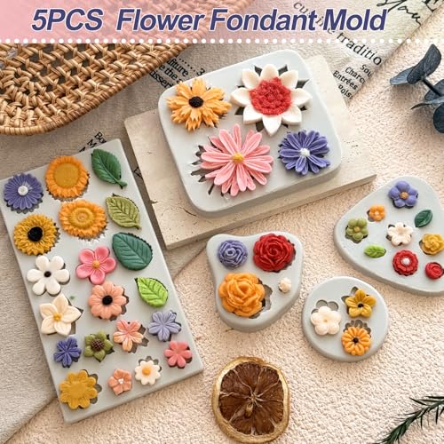 5-Piece Flower Silicone Molds for Cake & Candy Decorating