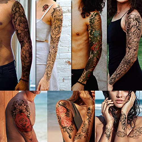 Yazhiji Rose Full Arm Temporary Tattoo Sheets for Women & Kids Long Lasting Waterproof Body Art