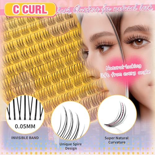 QUEWEL Aurora Lash Clusters 120pcs Natural C Curl False Eyelashes - 1-Lash-Aurora