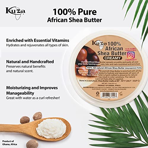 Kuza 100% Pure African Shea Butter - 15oz Moisturizer for Hair, Skin & Nails