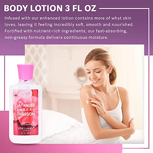 Vital Luxury Japanese Cherry Blossom Bath & Body Travel Set with Lotion, Shower Gel & Fragrance Mist