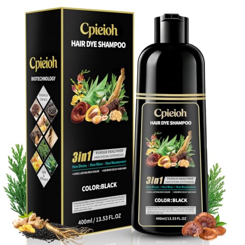 CPIEIOH Black Hair Dye Shampoo 3-in-1 Hair Color for Gray Coverage, Natural Botanical Formula, 15-Minute Salon-Quality Results