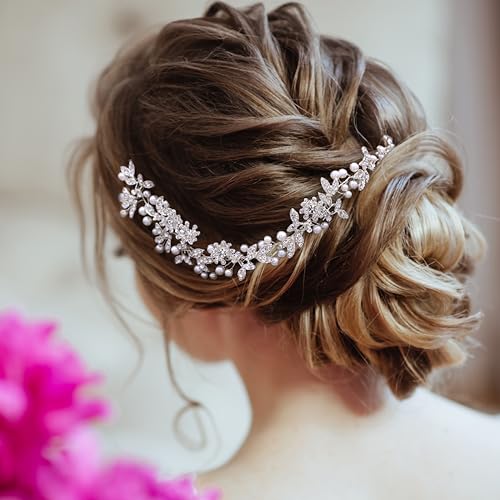 Silver Crystal Pearl Bridal Headband - Bohemian Wedding Hair Accessory
