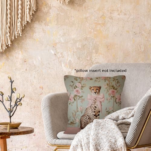 Vintage Chinoiserie Cheetah Throw Pillow Cover - 18x18
