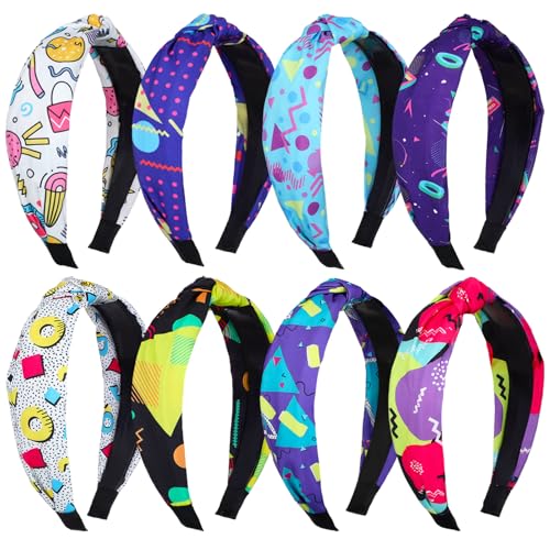 80s 90s Neon Knotted Headbands for Women - 8 Unique Styles