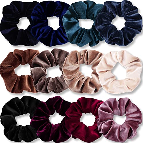 IVARYSS Velvet Scrunchies for Women - 12 Dark Colors Thick Elastic Hair Bands