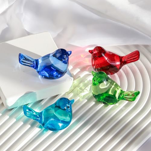 Handmade Blown Glass Bird Figurines Set of 2 - Green Crystal Home Decor