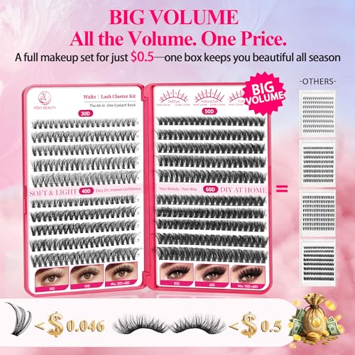 CCODDY Waltz Lash Clusters Kit - 400PCS Wispy DIY Eyelash Extensions Set