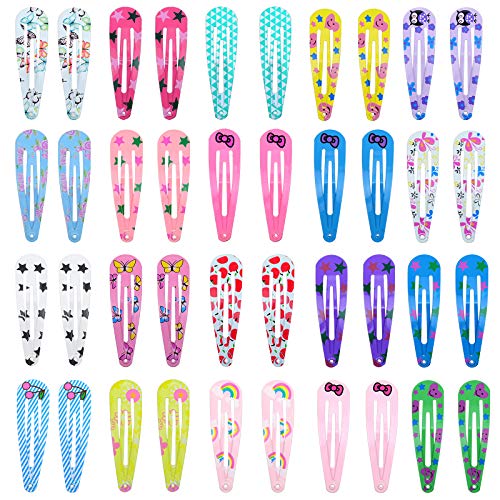 40 Pack Colorful 2-Inch Printed Snap Hair Clips for Kids & Teens
