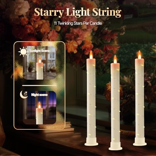 Flameless Taper Candles with Fairy String Lights - Remote & Timer